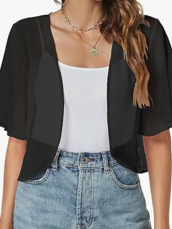 The Unbranded Brand Tops - Women  Chiffon  Open Front Short Sleeve Sheer Shrug